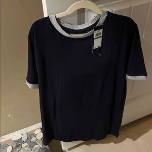 Tommy Hilfiger Navy Tee with Gray Trim and Flag Logo